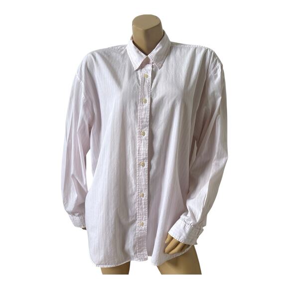 Talbots Tops - Talbots Women's White Pink Striped Button Up Shirt Collared 100% Cotton Size XL